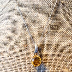 Yellow Citrine Solitaire Sterling Silver Pendant Necklace - Women Jewelry